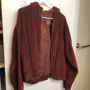 Maroon/brown bomber jacket with hood